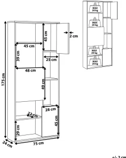 Estante Com 6 Prateleiras E 3 Portas Castanha Clara E Branca Grada