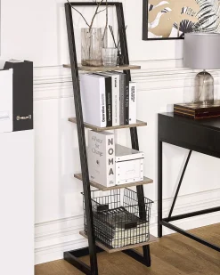 Estante Com 4 Prateleiras Preta E Castanha Escura Joplin