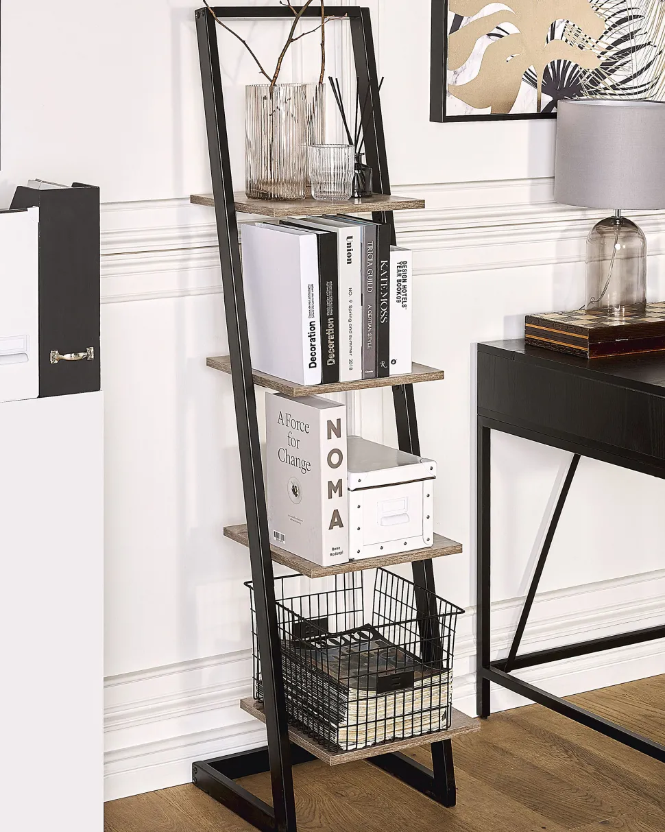 Estante Com 4 Prateleiras Preta E Castanha Escura Joplin