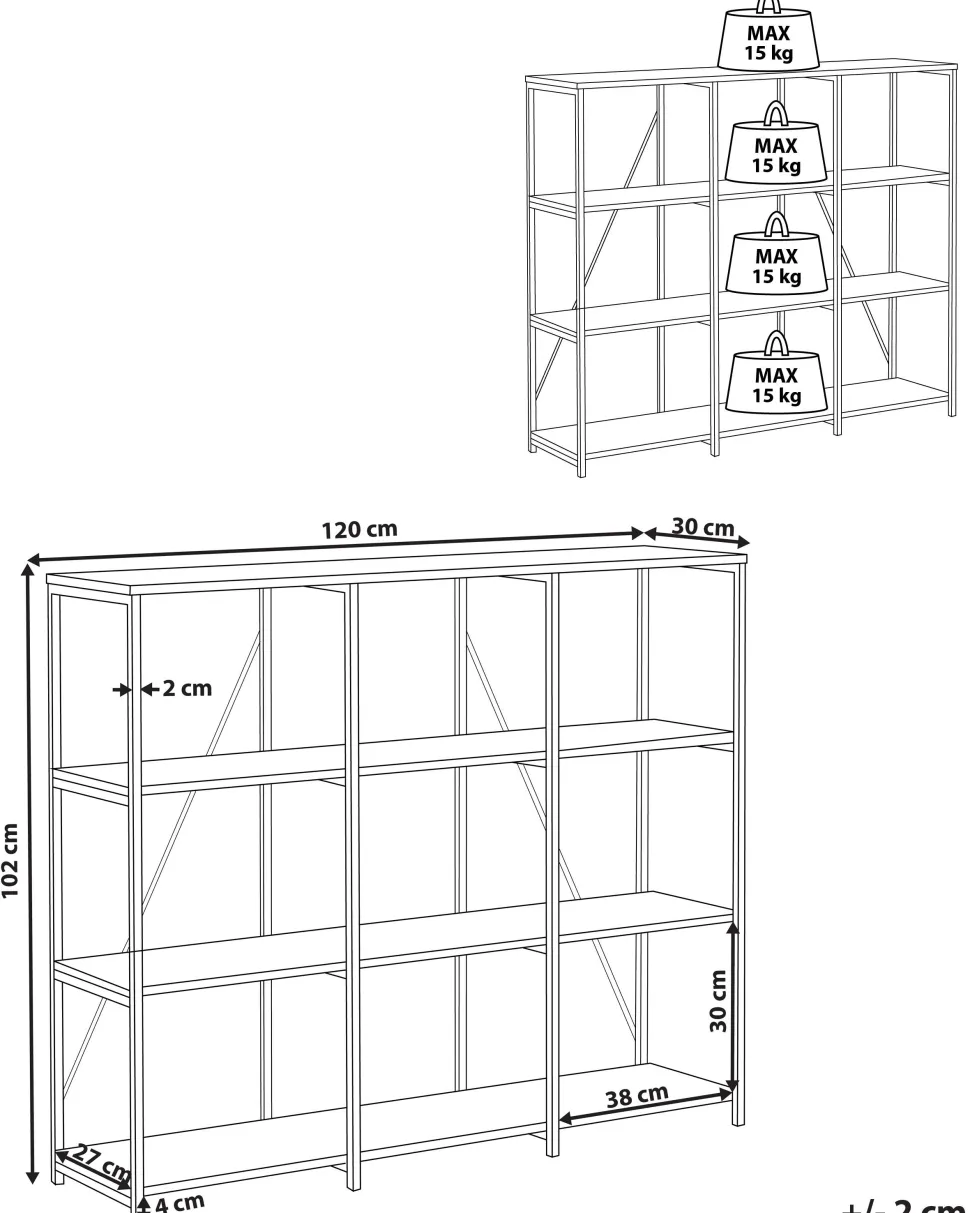 Estante Com 3 Prateleiras Castanha Escura Rhode