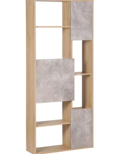 Estante Com 6 Prateleiras E 3 Portas Castanha Clara E Cinzenta Grada