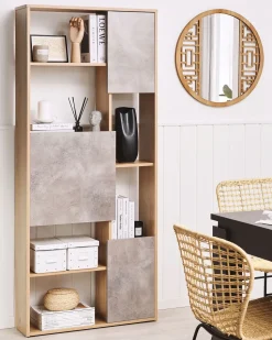 Estante Com 6 Prateleiras E 3 Portas Castanha Clara E Cinzenta Grada