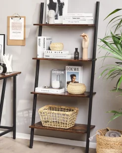 Estante Com 4 Prateleiras Castanha Escura E Preta Vilseck