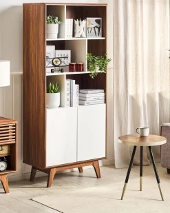 Estante Com 3 Prateleiras E 2 Portas Castanha Escura E Branca Columbus