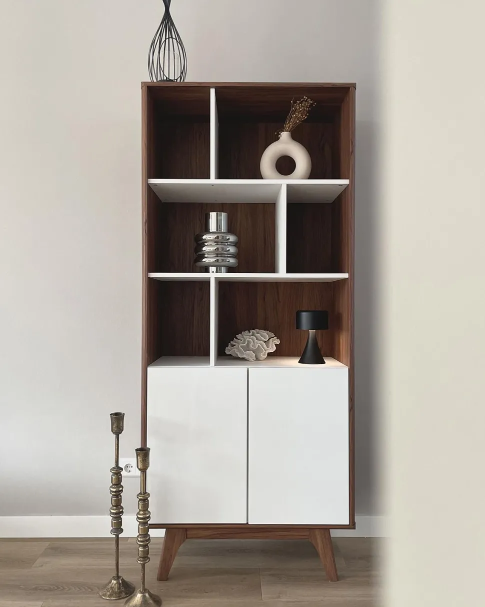 Estante Com 3 Prateleiras E 2 Portas Castanha Escura E Branca Columbus