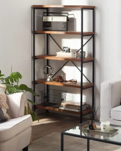 Estante Com 5 Prateleiras Em Madeira Escura Brisbane