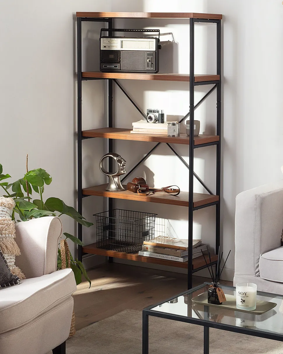 Estante Com 5 Prateleiras Em Madeira Escura Brisbane