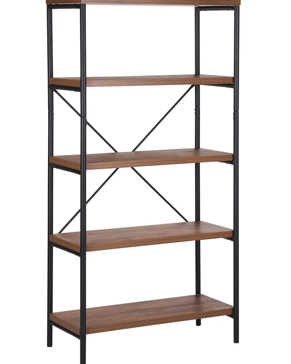 Estante Com 5 Prateleiras Em Madeira Escura Brisbane