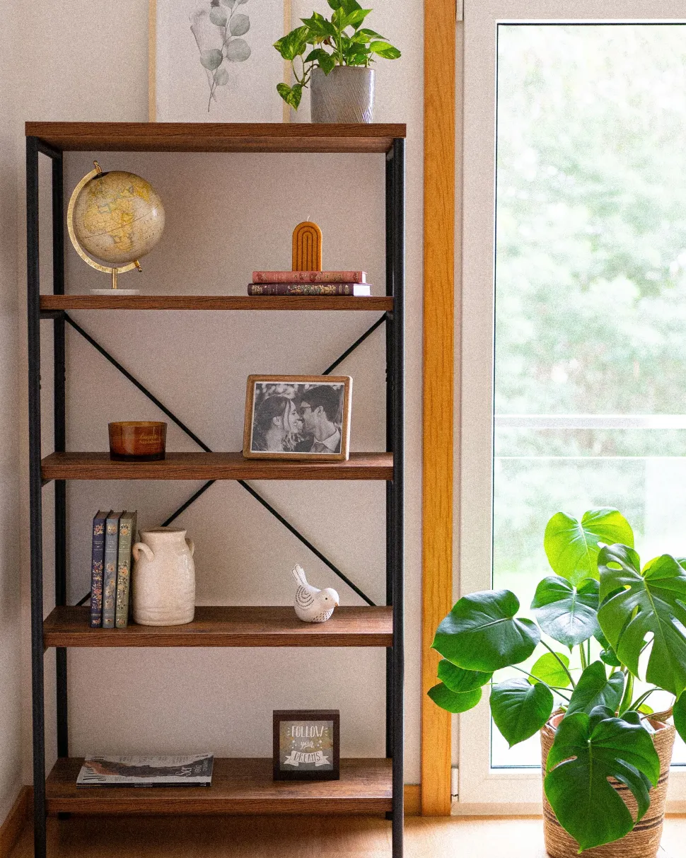 Estante Com 5 Prateleiras Em Madeira Escura Brisbane