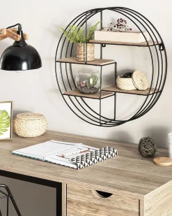 Estante De Parede Com 4 Prateleiras Preta E Castanha Clara Sandia