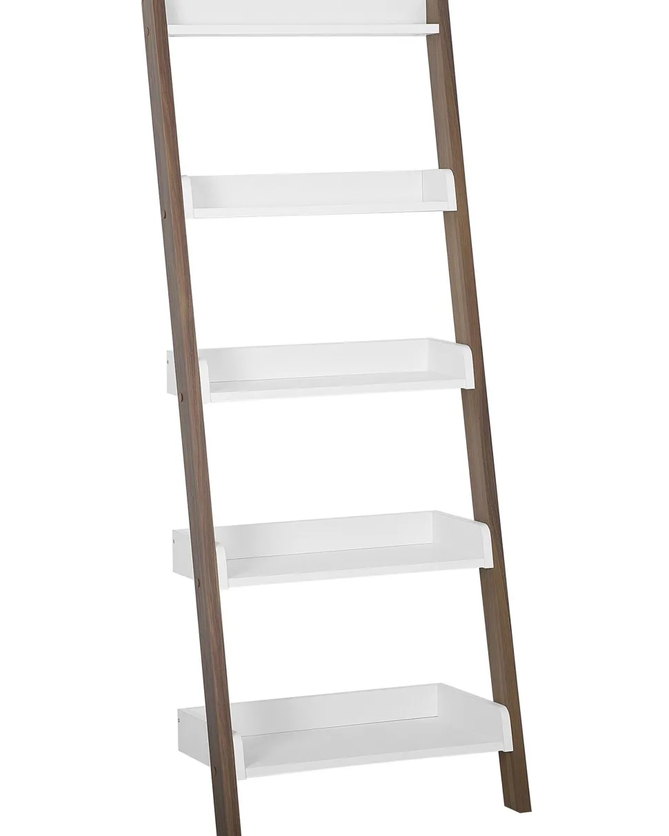 Estante Tipo Escada Com 5 Prateleiras Castanha E Branca Mobile Trio