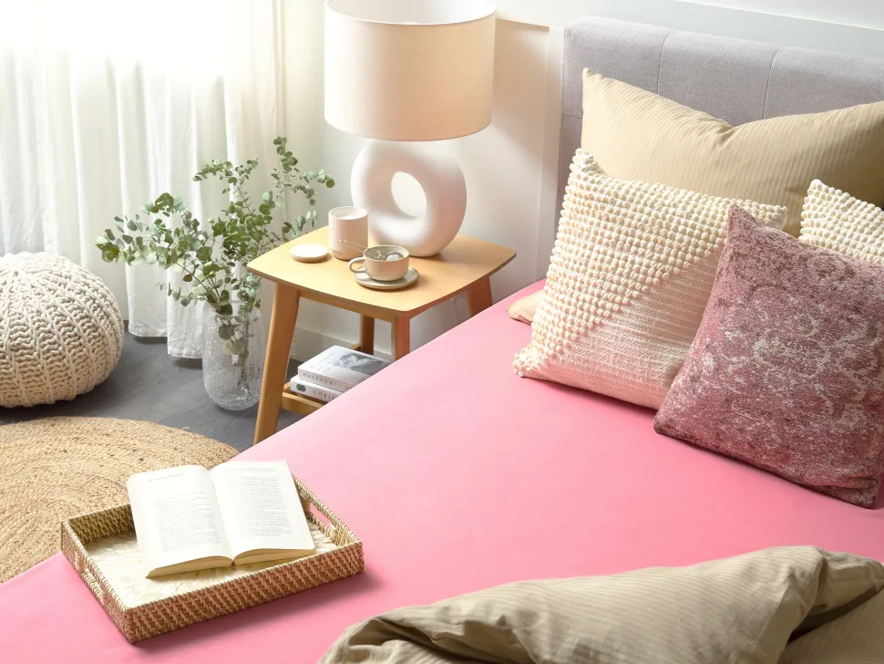 Lencol-Capa Em Algodao Rosa Coral 200 X 200 Cm Janbu