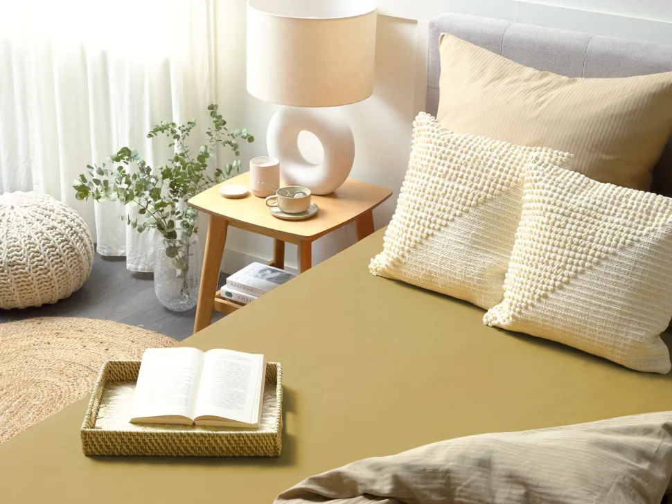 Lencol-Capa Em Algodao Verde Azeitona 200 X 200 Cm Janbu