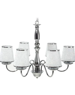 Lustre Em Metal Prateado Para 6 Lampadas Bradano