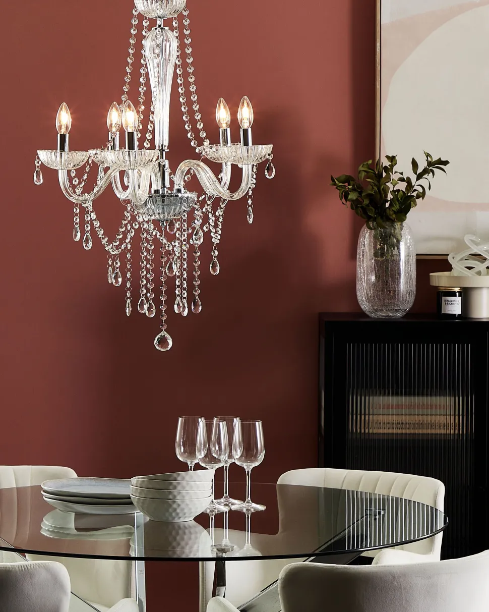 Lustre Em Vidro Trasparente E Metal Cromado Locone