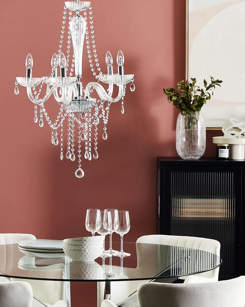Lustre Em Vidro Trasparente E Metal Cromado Locone