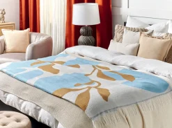 Manta Decorativa Creme E Azul 130 X 170 Cm Hakui