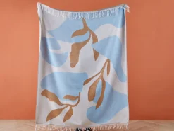 Manta Decorativa Creme E Azul 130 X 170 Cm Hakui