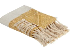 Manta Decorativa Em Algodao E Acrilico Creme E Laranja 130 X 170 Cm Salme