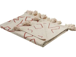 Manta Decorativa Em Algodao Creme E Vermelho 130 X 180 Cm Bhiwani