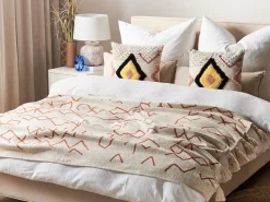 Manta Decorativa Em Algodao Creme E Vermelho 130 X 180 Cm Bhiwani