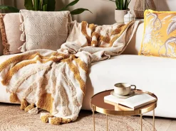 Manta Decorativa Em Algodao Creme E Laranja 130 X 180 Cm Mathura