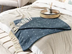 Manta Decorativa Em Algodao E Acrilico Azul Escuro 130 X 170 Cm Taari