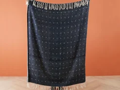 Manta Decorativa Em Algodao E Acrilico Azul Escuro 130 X 170 Cm Taari