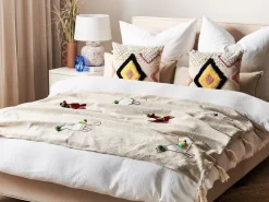 Manta Decorativa Em Algodao Creme E Castanho 130 X 180 Cm Deoghar