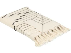 Manta Decorativa Em Algodao Creme Claro E Preto 130 X 170 Cm Uluyol