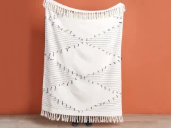 Manta Decorativa Em Algodao Creme Claro E Preto 130 X 170 Cm Uluyol