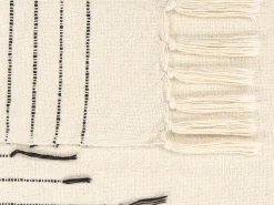 Manta Decorativa Em Algodao Creme Claro E Preto 130 X 170 Cm Uluyol