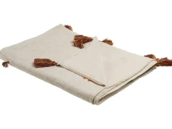 Manta Decorativa Em Algodao Creme E Laranja 130 X 180 Cm Khandwa