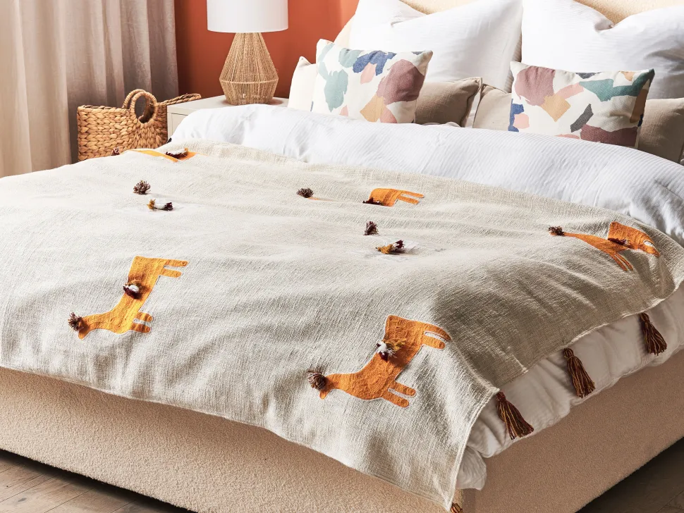 Manta Decorativa Em Algodao Creme E Laranja 130 X 180 Cm Khandwa