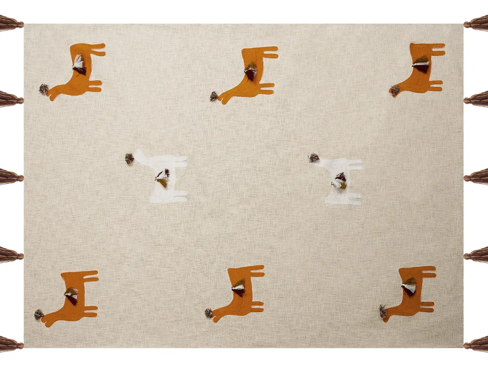 Manta Decorativa Em Algodao Creme E Laranja 130 X 180 Cm Khandwa