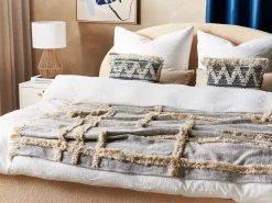 Manta Decorativa Em Algodao Creme E Cinzento 130 X 180 Cm Hospet