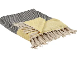 Manta Decorativa Em Algodao Cinzento E Amarelo 125 X 150 Cm Lapu