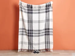 Manta Decorativa Em Algodao Branco-Creme E Preto 130 X 170 Cm Yuvali