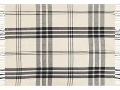 Manta Decorativa Em Algodao Branco-Creme E Preto 130 X 170 Cm Yuvali