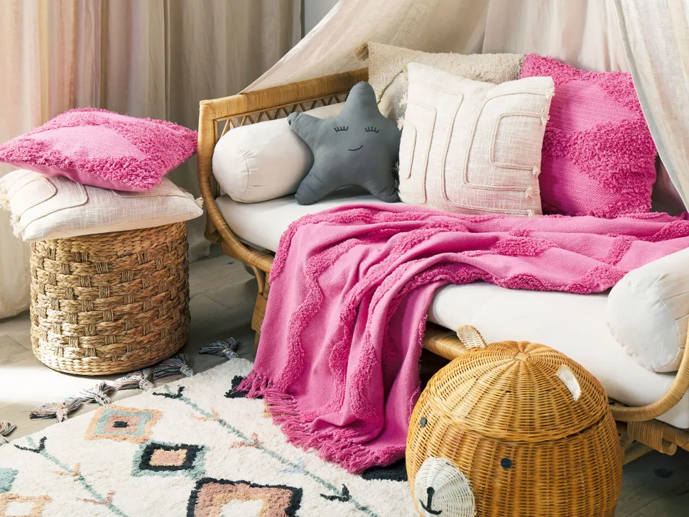 Manta Decorativa Em Algodao Rosa 125 X 150 Cm Khari