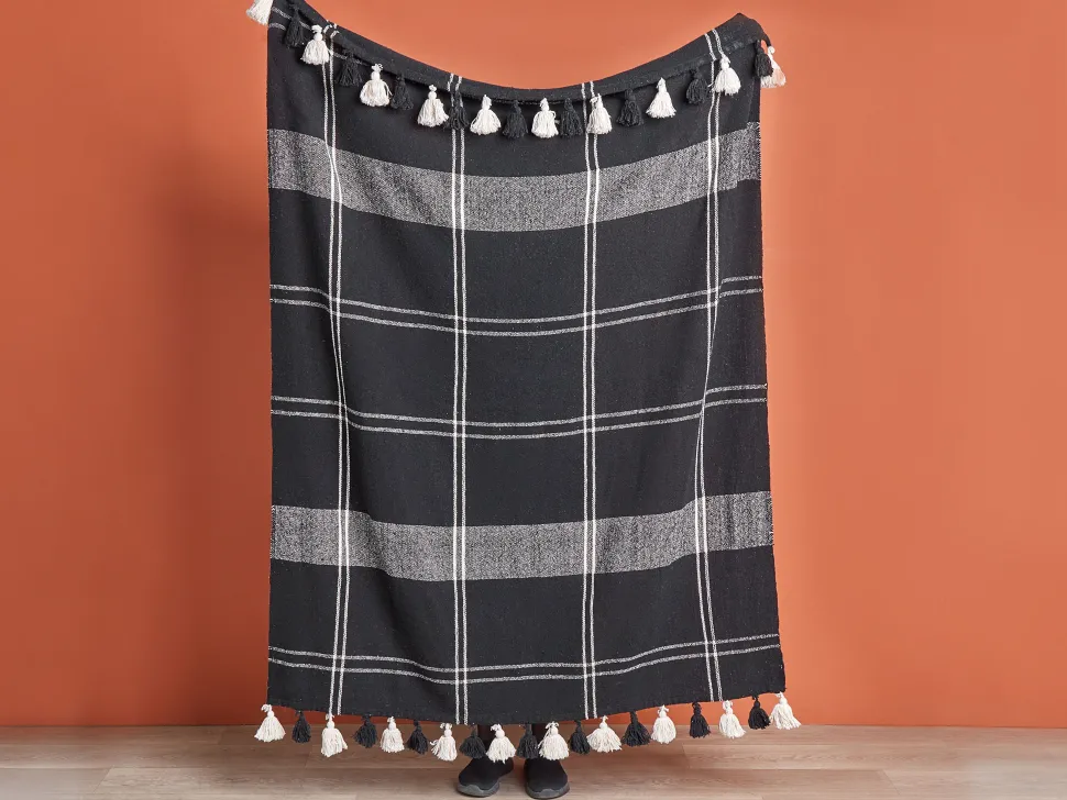 Manta Decorativa Em Algodao Preto 130 X 170 Cm Kulac