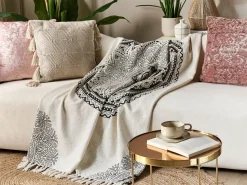 Manta Decorativa Em Algodao Creme E Preto 130 X 180 Cm Berhampore