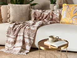 Manta Decorativa Em Algodao Creme E Castanho 130 X 180 Cm Jorhat