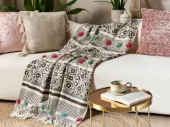 Manta Decorativa Em Algodao Creme E Castanho 130 X 180 Cm Chinsurah