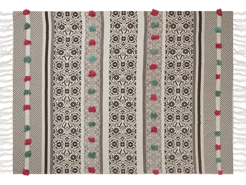 Manta Decorativa Em Algodao Creme E Castanho 130 X 180 Cm Chinsurah