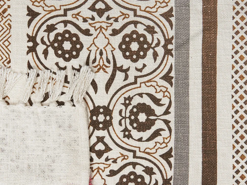 Manta Decorativa Em Algodao Creme E Castanho 130 X 180 Cm Chinsurah