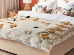 Manta Decorativa Em Algodao Creme E Amarelo 130 X 180 Cm Adoni