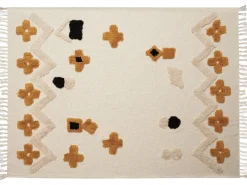 Manta Decorativa Em Algodao Creme E Amarelo 130 X 180 Cm Adoni