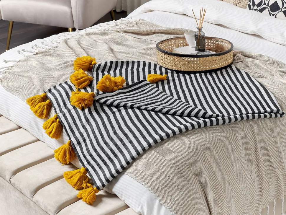 Manta Decorativa Preta E Branca 130 X 170 Cm Sunwal