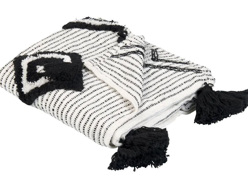 Manta Decorativa Preta E Branca 130 X 150 Cm Saatli